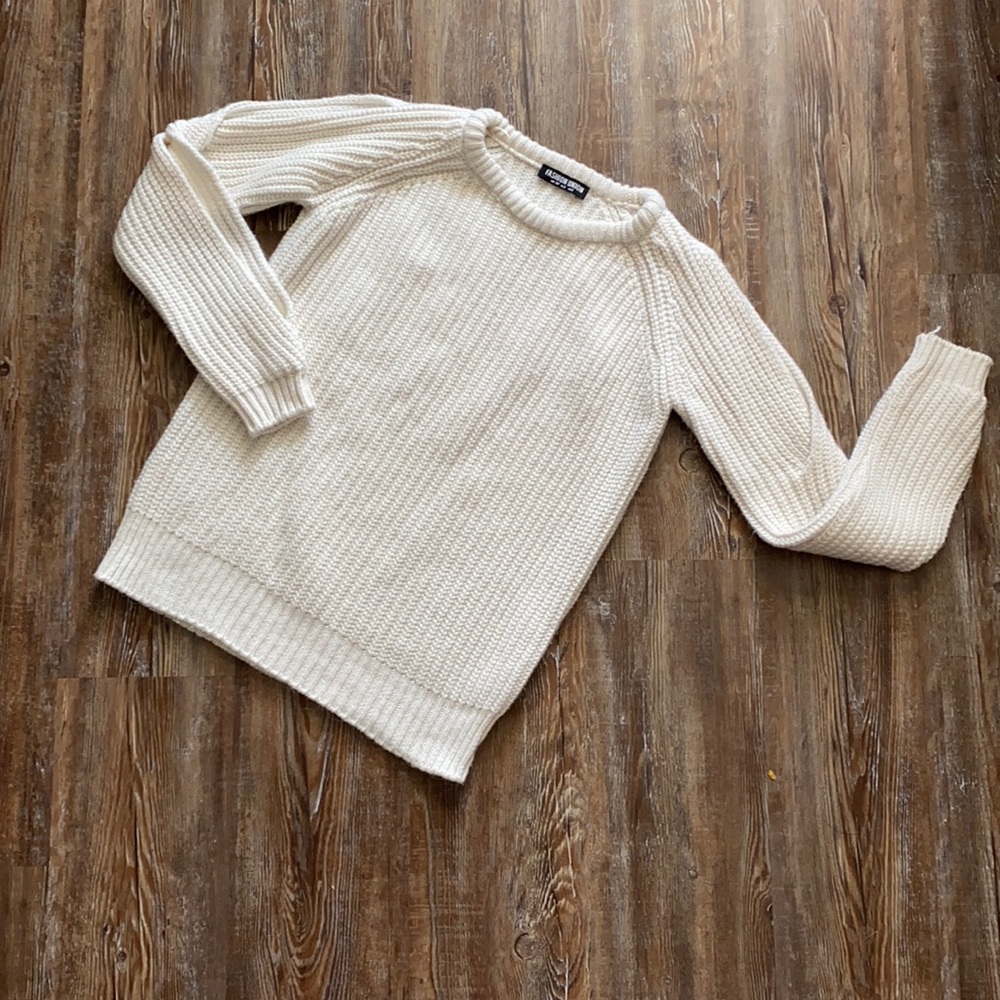 Fashion Union White Crossover Sleeve Knit Neutral Sweater